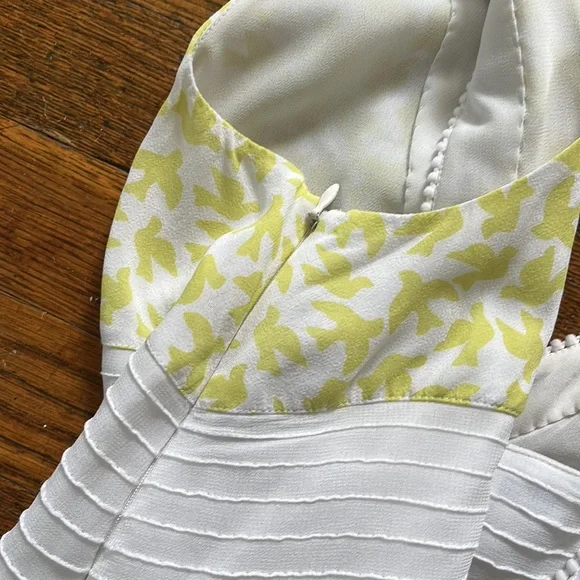 ANTHROPOLOGIE LEIFNOTES Yellow Bird Print Midi Patchwork Eyelet Lace Boho Dress - Picture 11 of 13